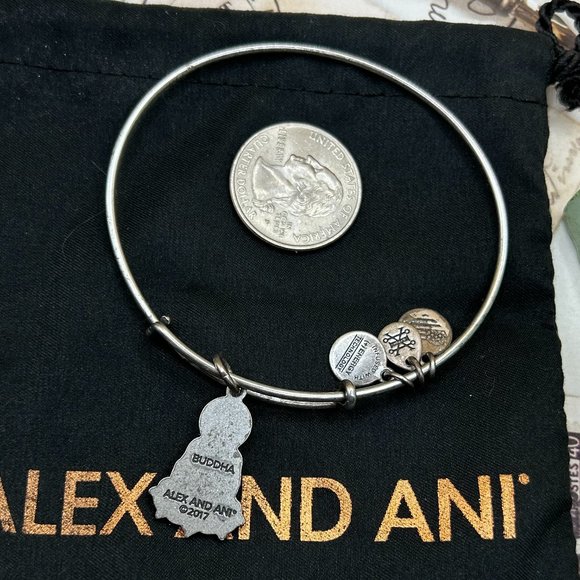 Alex and Ani Silver Bangle Charm Bracelet Buddha 2017 Designer Signed Jewelry - Picture 3 of 5